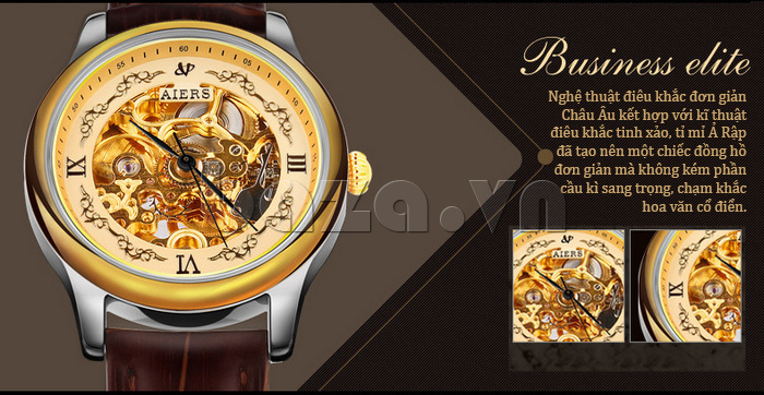 Đồng hồ nam Aiers B125G mặt đồng hồ mạ vàng