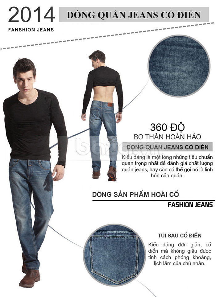 Dòng quần Jeans phong cách cổ điển 360 độ bo thân hoàn hảo