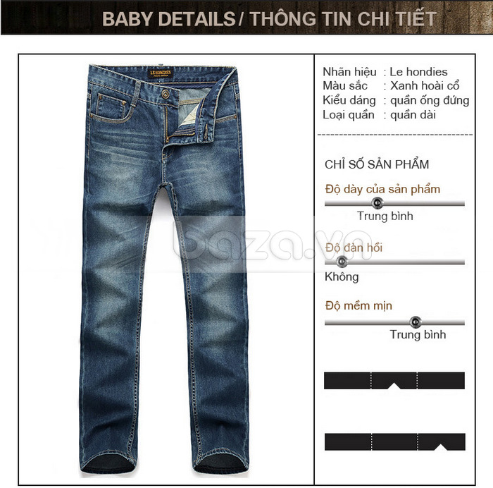 Thông tin chi tiết sản phẩm Quần Jeans nam ống rộng Lehondies
