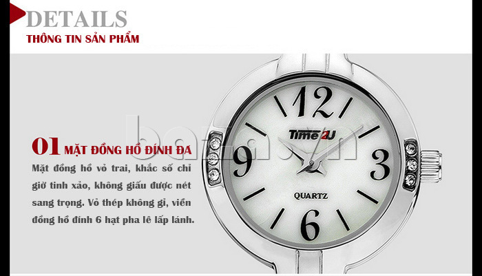 Đồng hồ nữ Time2U Gắn đá cao cấp có mặt đồng hồ đính đá