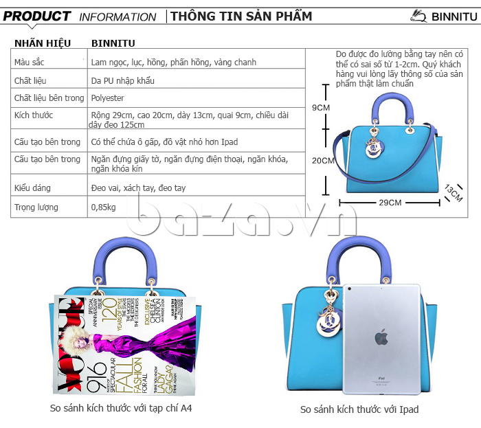 Túi xách nữ Binnitu B99353 thời trang- thông tin sản phẩm 