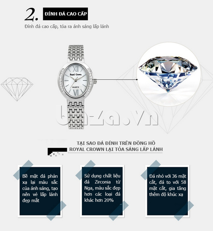 Đồng hồ nữ khảm pha lê Royal Crown 6309S