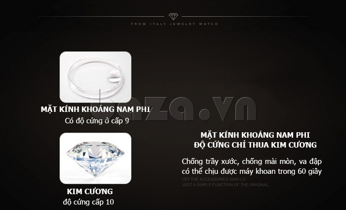 Đồng hồ trang sức nữ gắn pha lê Royal Crown 3628S - mặt kính khoáng Nam phi