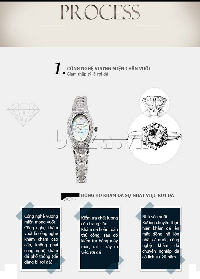 Đồng hồ nữ dây đính đá Royal Crown thời trang 