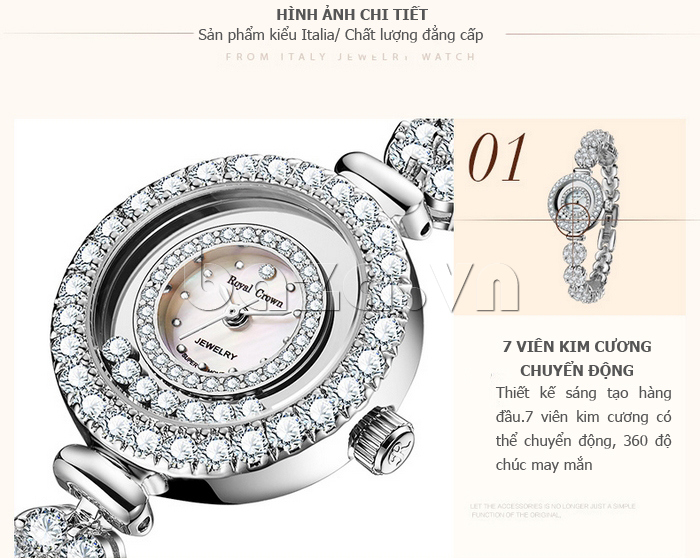 Đồng hồ nữ lắc tay khảm kim cương Royal Crown 5308B/65308