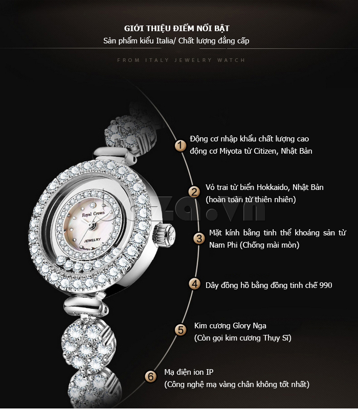 Ưu điểm nổi bật của Đồng hồ nữ lắc tay Royal Crown 5308B/65308