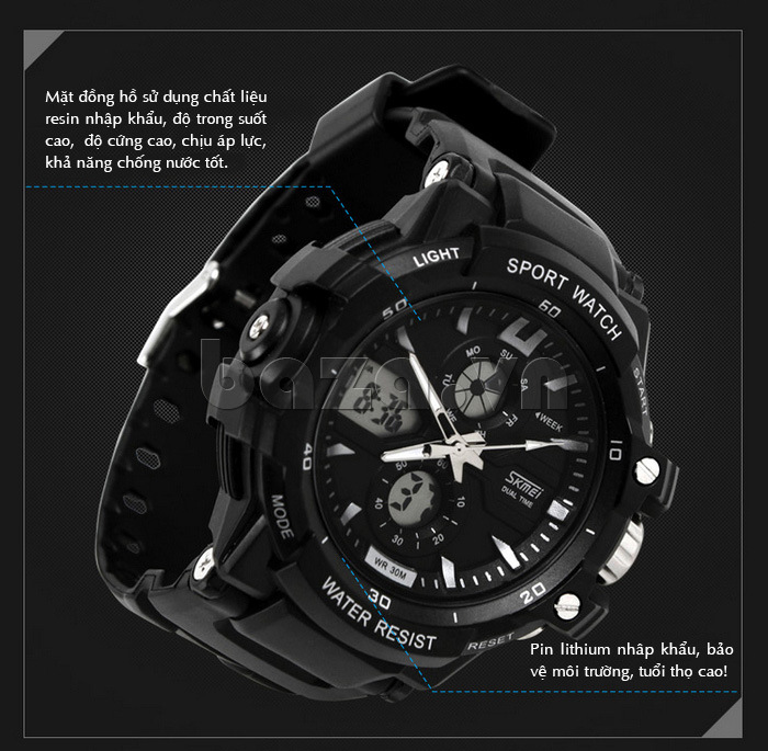 Đồng hồ điện tử Skmei 0990 màn hình hiển thị kép thiết kế phong cách