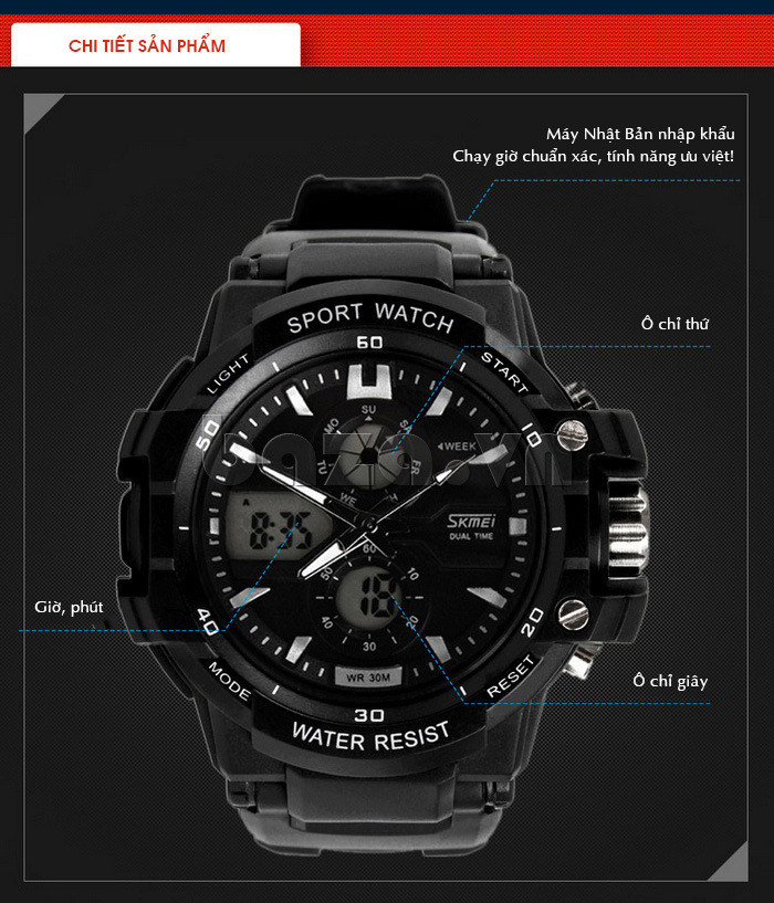 Đồng hồ điện tử Skmei 0990 màn hình hiển thị kép thiết kế ấn tượng