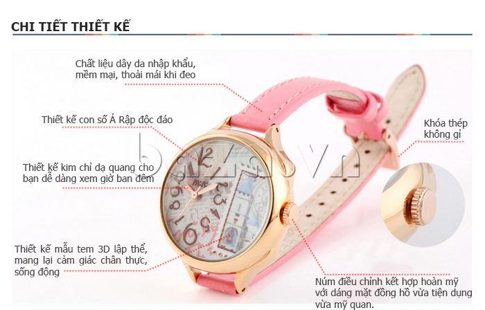 chi tiết thiết kế của Đồng hồ nữ Mini Phong thư tình yêu