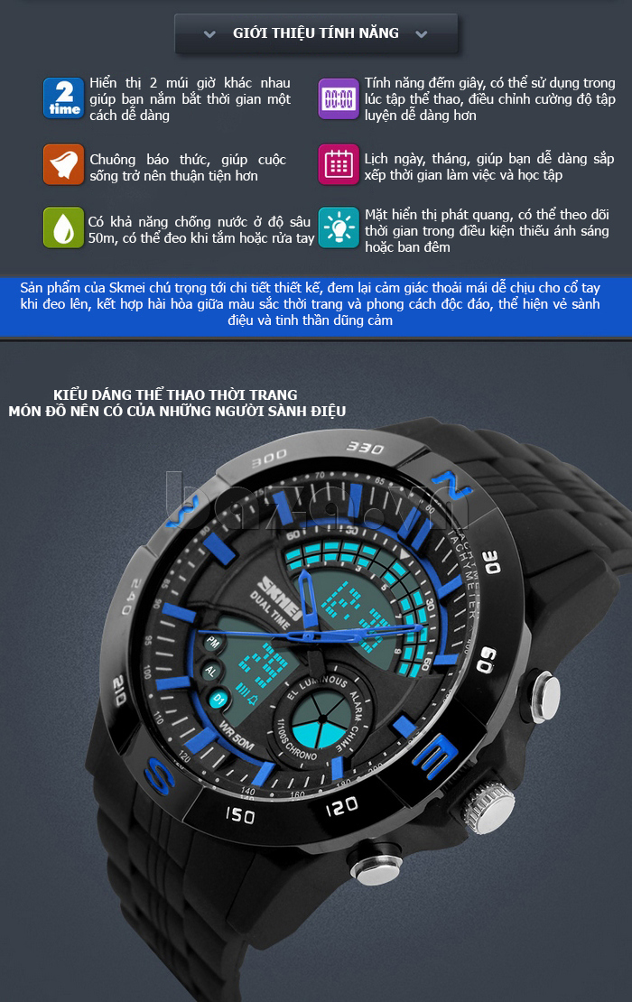 Đồng hồ điện tử nam phong cách thể thao Skmei viền bạc 