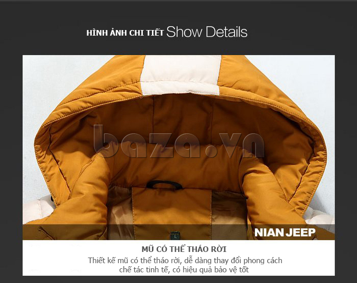 Áo khoác nam lông vũ siêu nhẹ liền mũ Nian Jeep D1758