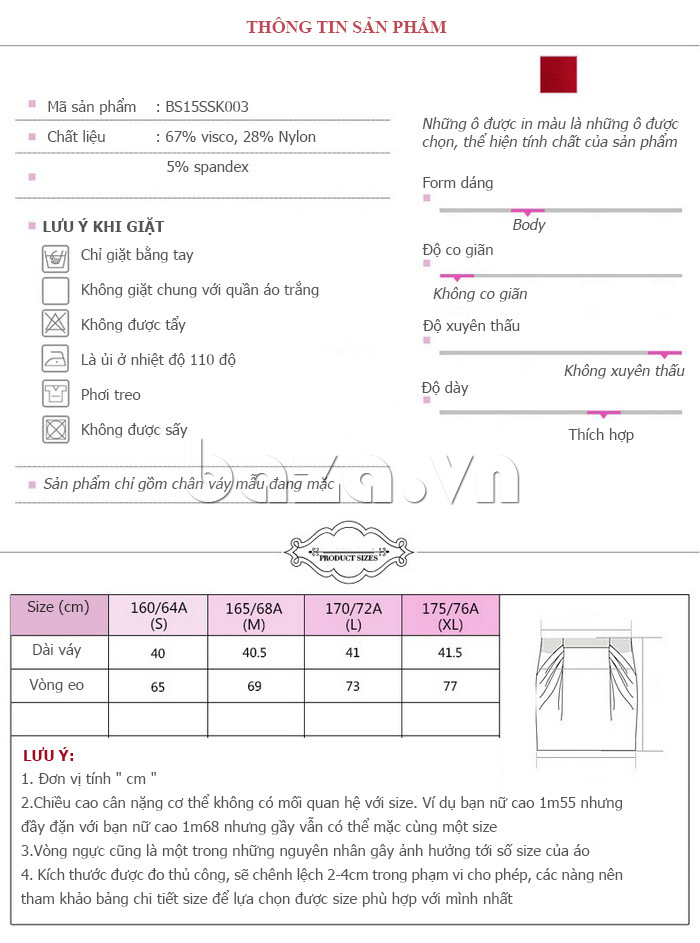 thông tin sản phẩm chân váy chữ A phong cách Hàn Quốc Bessie BS15SSK003