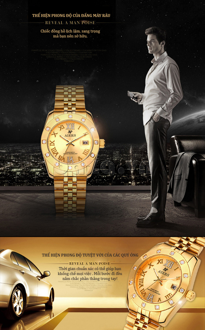Đồng hồ nam Aiers B142G mạ vàng 18K - Cho bạn cuộc sống huy hoàng
