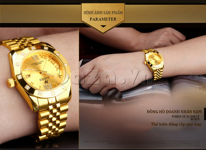 Đồng hồ doanh nhân nam Aiers B142G mạ vàng 18K 