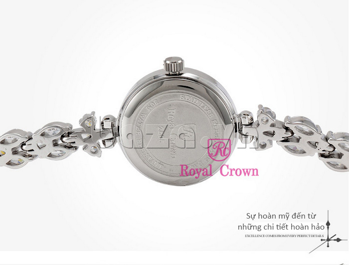Mặt sau Đồng hồ lắc tay nữ Royal Crown được in rõ ràng những thông số kỹ thuật