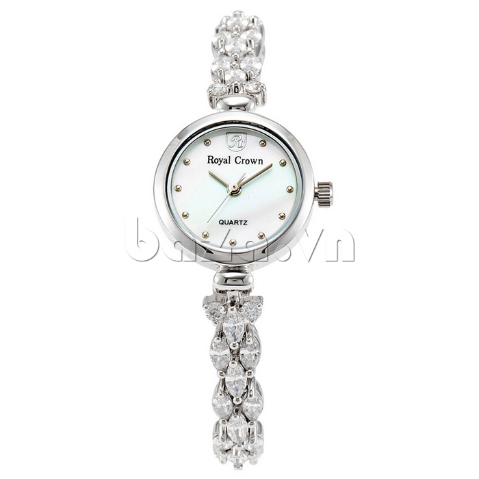 Đồng hồ lắc tay nữ Royal Crown mặt tròn màu trắng