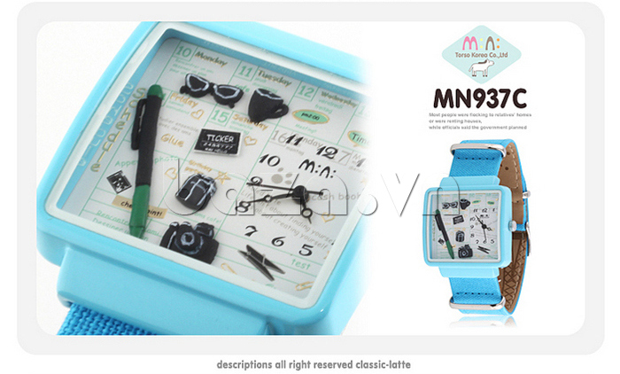 Đồng hồ mặt chữ nhật Mini MN937 màu xanh 