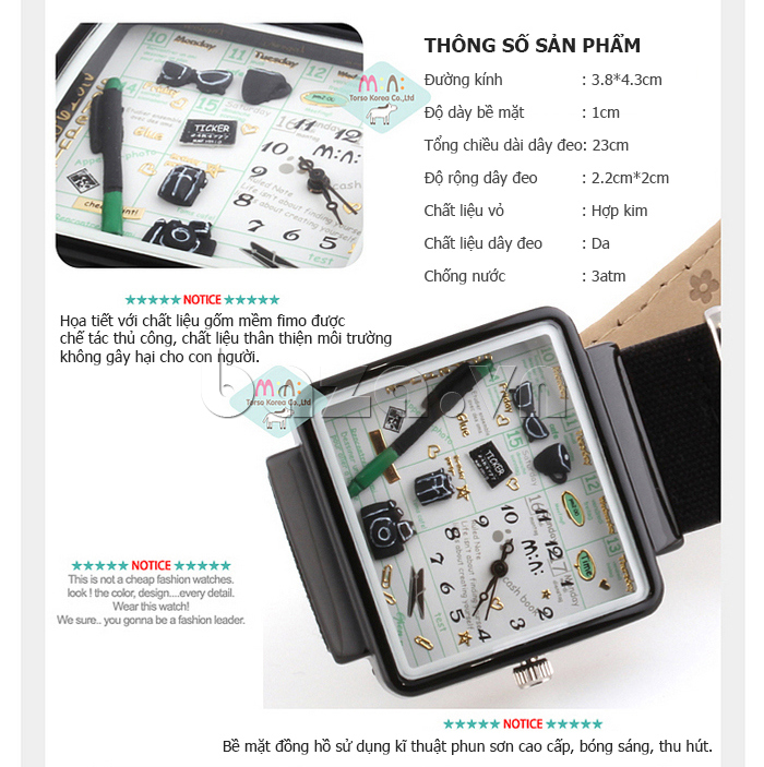 thông số sản phẩm của Đồng hồ mặt chữ nhật Mini MN937