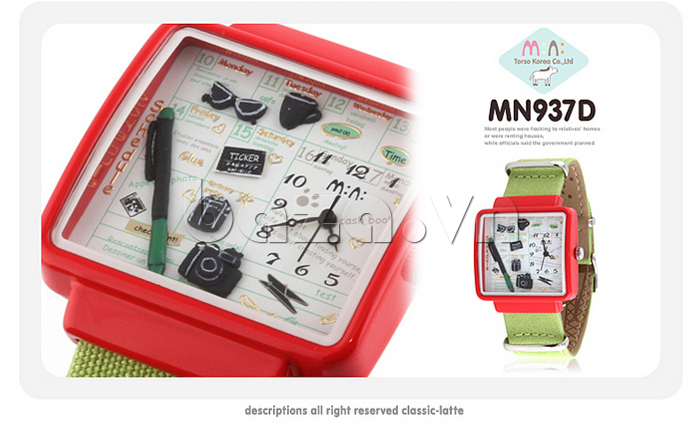 Đồng hồ mặt chữ nhật Mini MN937 màu đỏ 