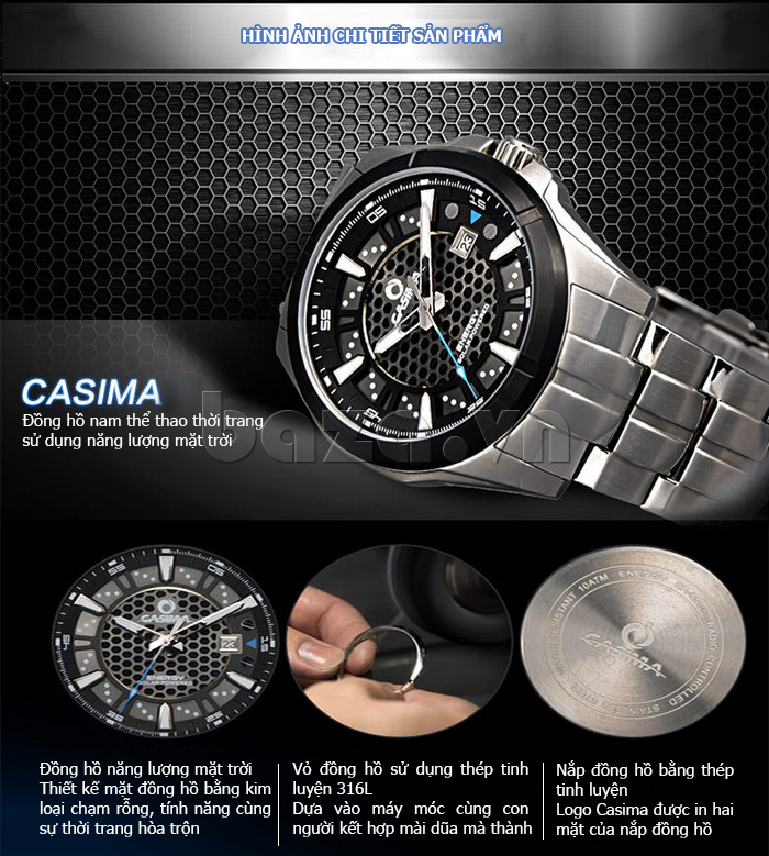 Đồng hồ nam thời trang pin năng lượng mặt trời Casima ER-9905  