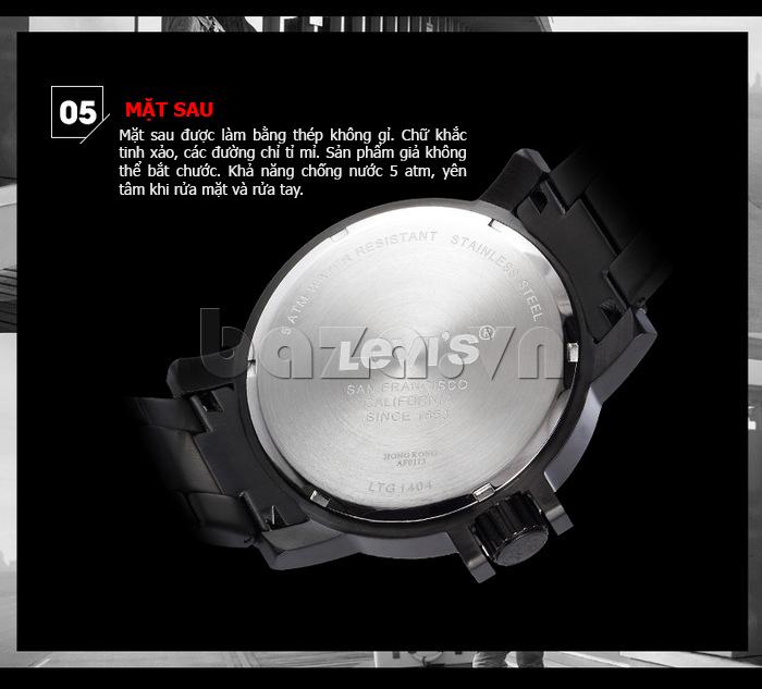 Đồng hồ nam Levis LTG1404 núm chỉnh giờ to bản hoàn hảo