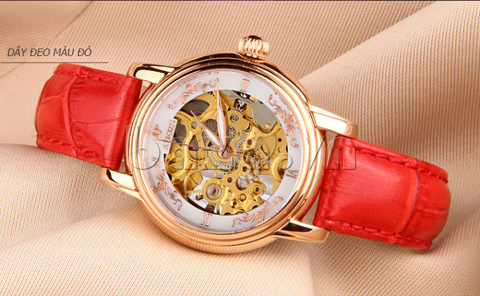 Đồng hồ cơ nữ Aiers B202L dây đeo màu đỏ
