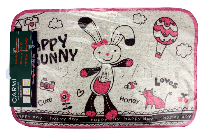 Thảm lau chân Happy Bunny mẫu màu hồng