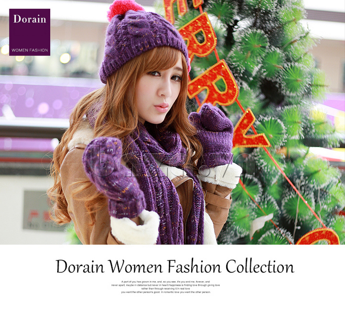 Combo mũ len, khăn len và găng tay len nữ Dorain màu tím mộng mơ