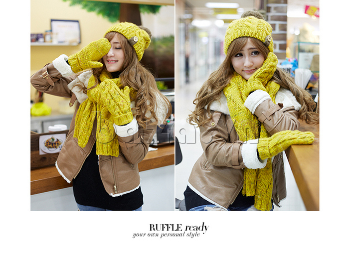 Combo mũ len, khăn len và găng tay len nữ Dorain thời trang Hàn Quốc