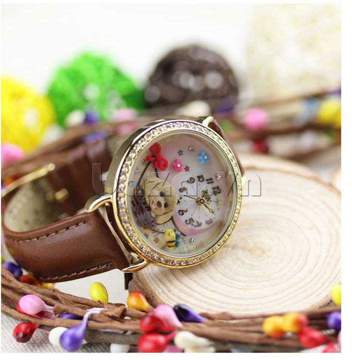 Đồng hồ nữ Mini MN962 Mặt hình cún con dễ thương màu sắc sang trọng 