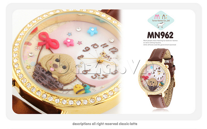 Đồng hồ nữ Mini MN962 Mặt hình cún con dễ thương họa tiết đáng yêu 