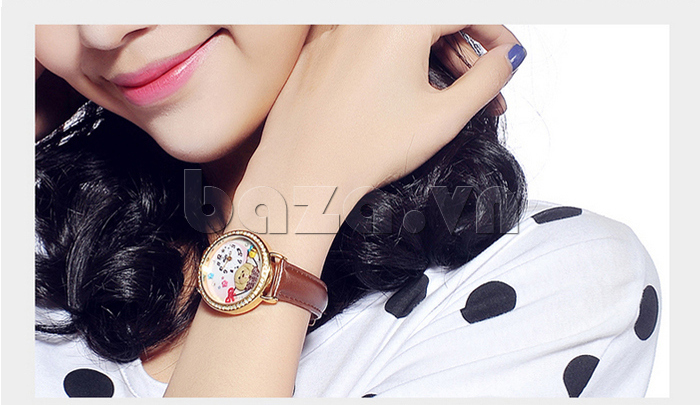 Đồng hồ nữ Mini MN962 Mặt hình cún con dễ thương dây màu cà phê 