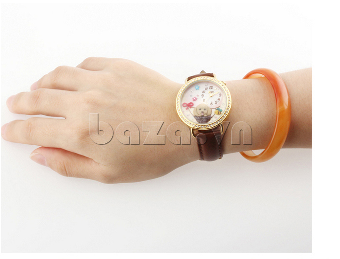 Đồng hồ nữ Mini MN962 Mặt hình cún con dễ thương lấp lánh vẻ đẹp mới 