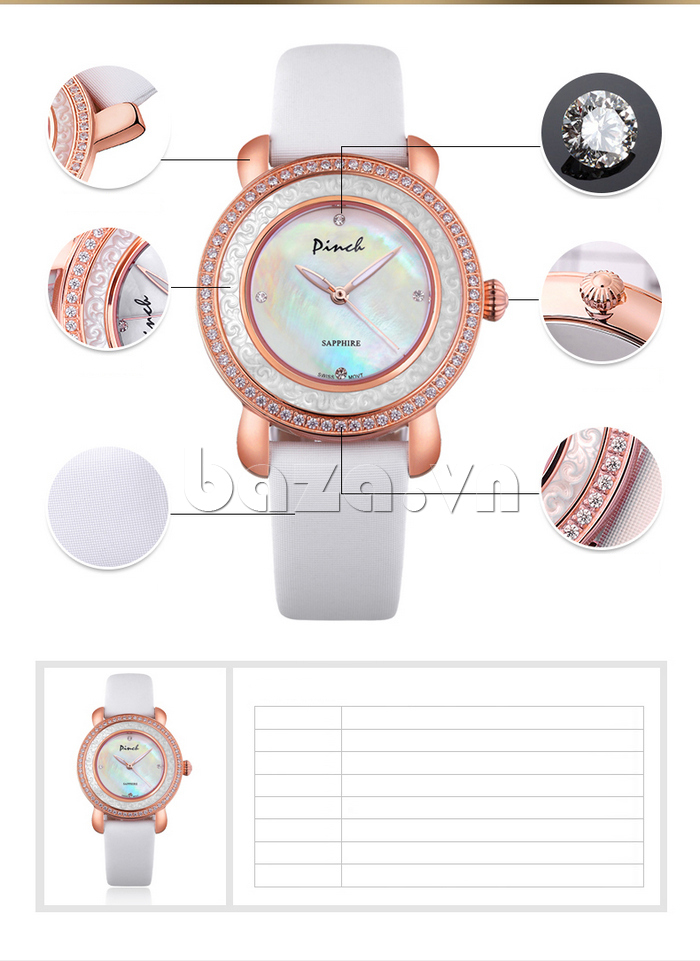 Đồng hồ nữ Pinch L613-P11L kim dạ quang thiết kế tinh xảo, cuốn hút 