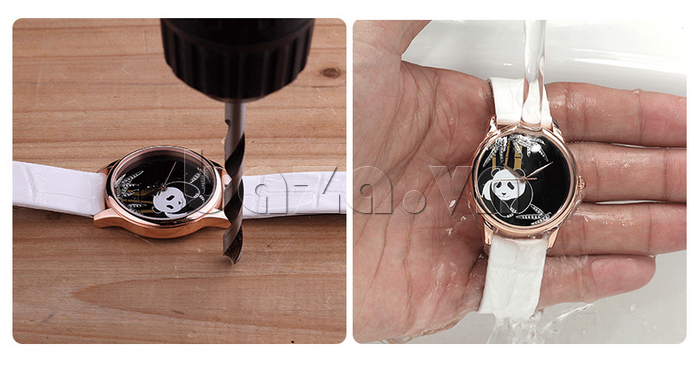 Đồng hồ nữ dây da Pinch L9513-P06 mặt hình gấu trúc chống thấm nước tốt 