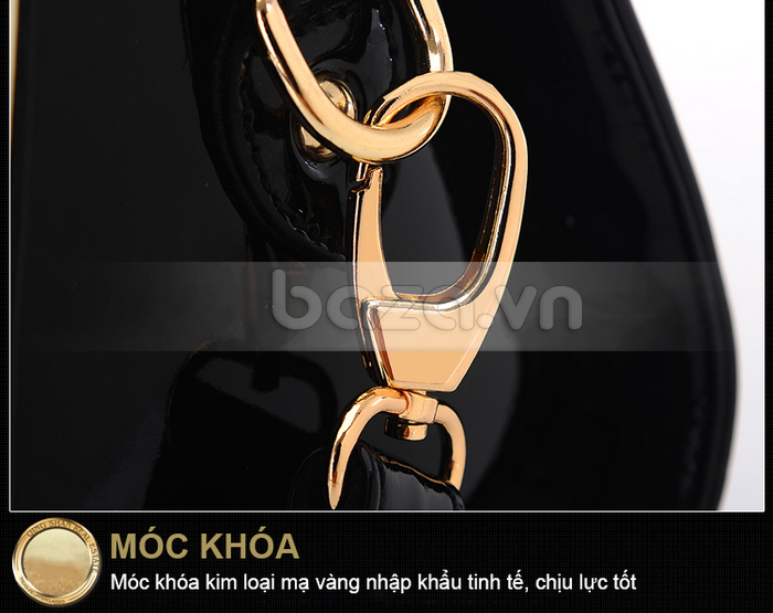 Baza.vn:  Túi xách thời trang nữ Binnitu phong cách cổ điển khuyên tròn mạ ánh kim sang trọng 