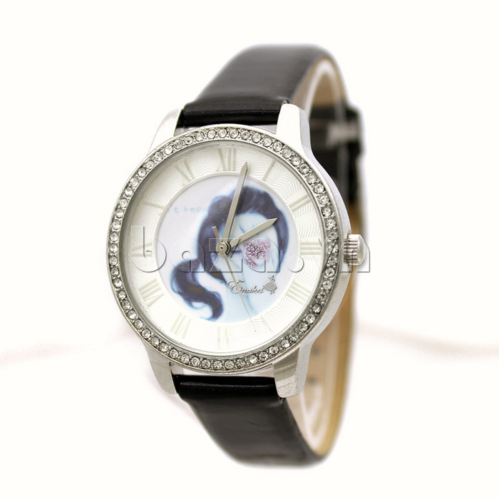 Đồng hồ nữ Julius EK-1003 mặt thiếu nữ đường vân bề mặt độc đáo 