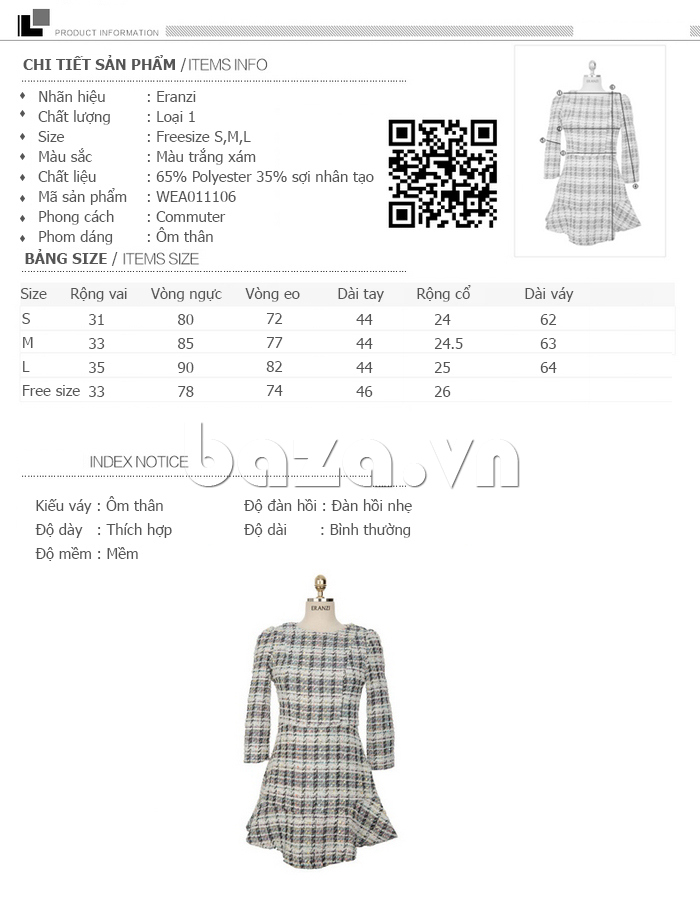 Váy nữ dạ mỏng phong cách Hàn Quốc Eranzi WEA011106 hiện đại