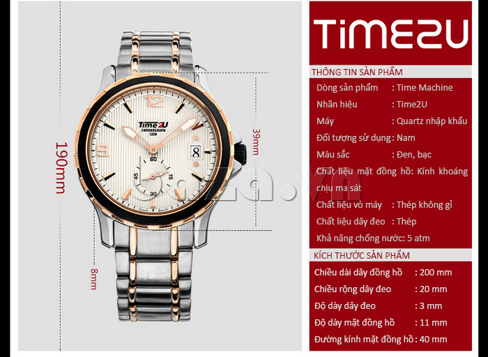 Đồng hồ nam thời trang Time2U Thiết kế cổ điển thời trang