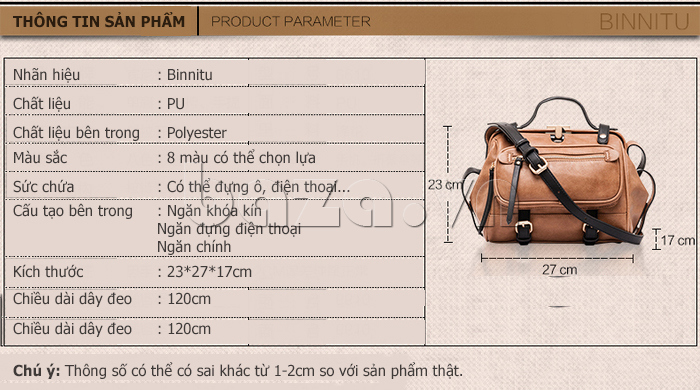 Túi xách nữ Binnitu B6610 túi xách nữ chính hãng 