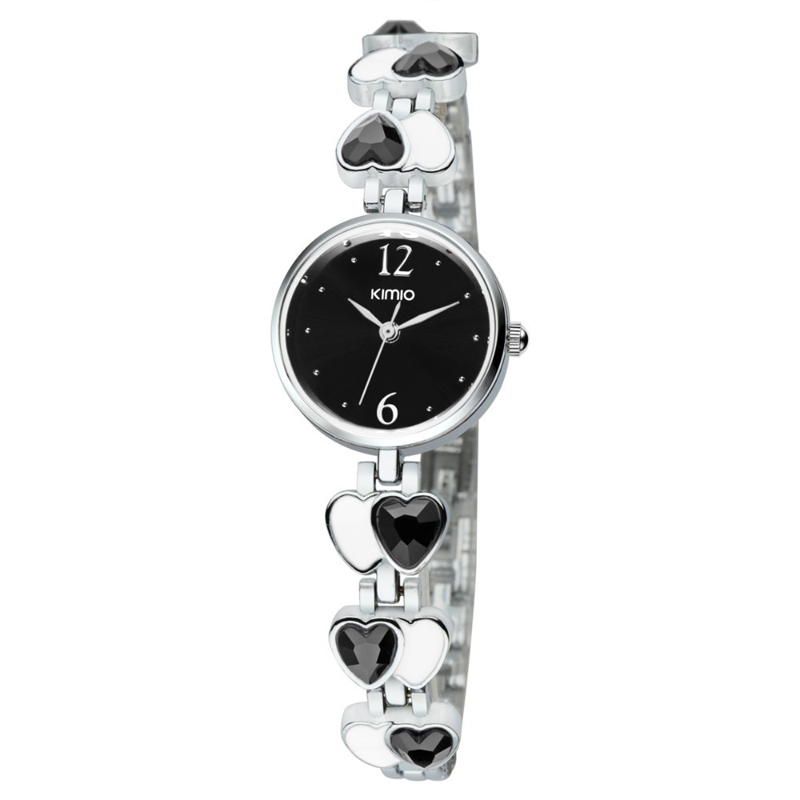 Đồng hồ nữ KIMIO K492S mặt đen dây đeo trắng đen