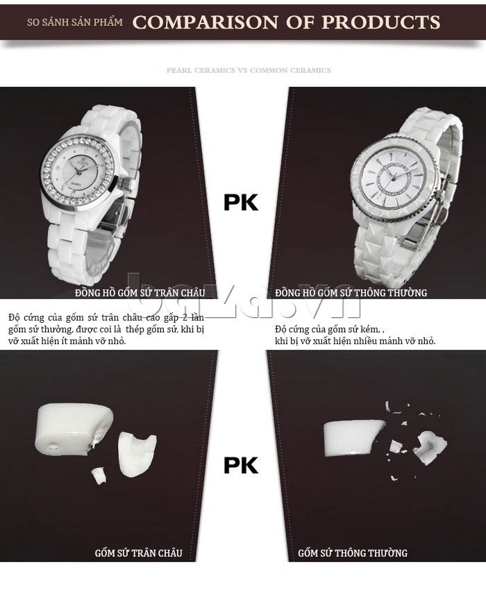 Đồng hồ nữ Aiers T131L dây gốm gốm sứ cao cấp không bị phai màu 