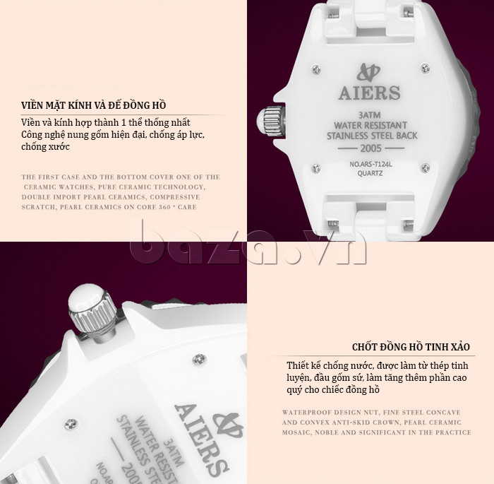 Đồng hồ nữ Aiers T131L dây gốm chỉ số chống thấm nước 3ATM 