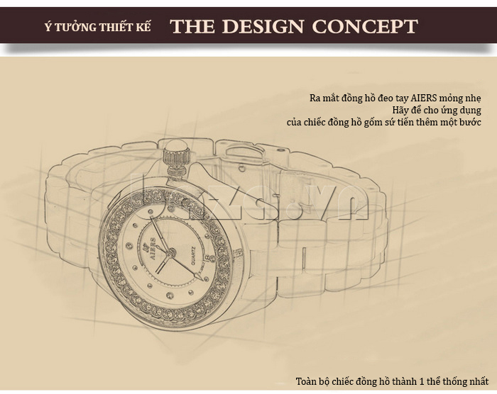 Đồng hồ nữ Aiers T131L dây gốm ý tưởng thiết kế mới mẻ 