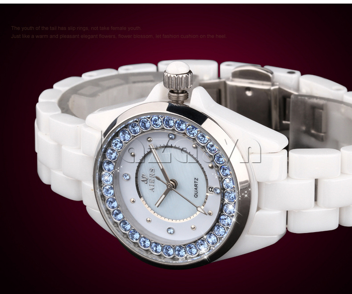 Đồng hồ nữ Aiers T131L dây gốm màu sắc pha lê lấp lánh 