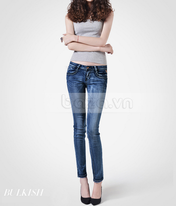 Quần Jeans nữ Bulkish mài gối hiện đại phong cách Âu Mỹ hoàn hảo