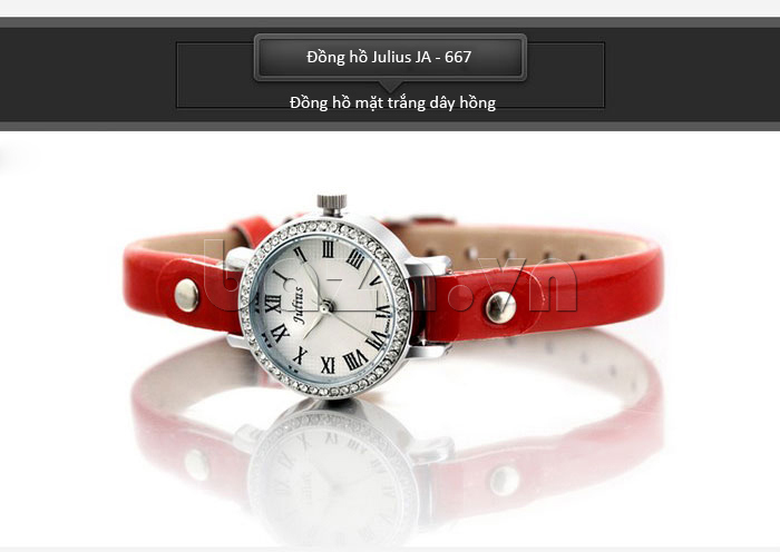 Đồng hồ nữ Julius JA-667 đồng hồ mặt trắng dây đỏ 