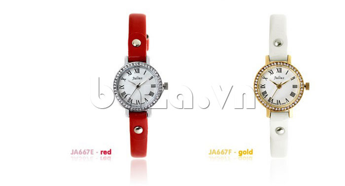 Đồng hồ nữ Julius JA-667 dây da màu trắng và màu đỏ