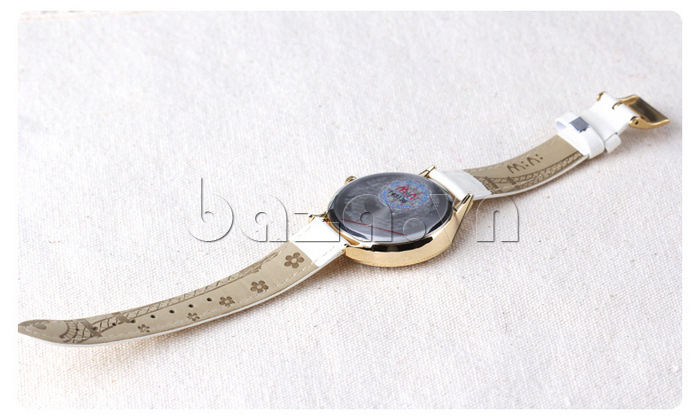 Đồng hồ nữ Mini MN973 Mặt phong cảnh mặt sau dây da có in họa tiết