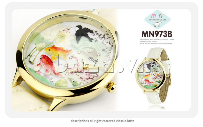 Đồng hồ nữ Mini MN973 Mặt phong cảnh bức tranh rực rỡ trên tay bạn gái 